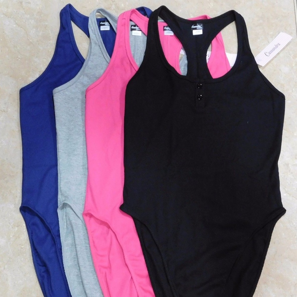 Cassandra BLACK Rib Knit Henley Body Suit L